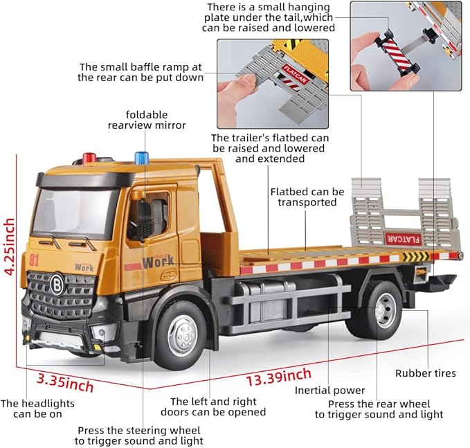 Tow Truck Toys for Boys Metal Diecast Tow Trucks Model,Construction Truck Toys with Simulated Sounds and Lights,Flat Liftable and Extendable Toy Tow Trucks,Trailers for 3 Year Old Boys