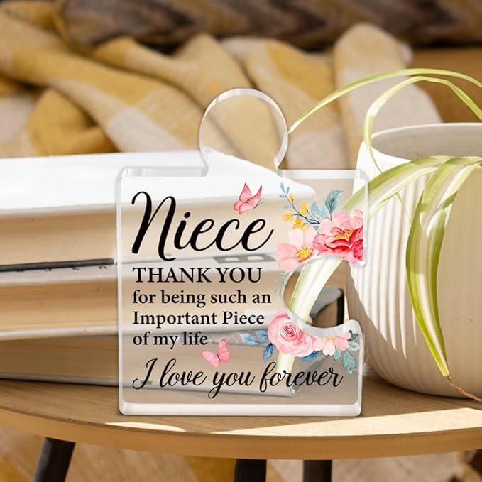 Niece Gifts from Auntie Uncle, Heartwarming Niece Gifts from Aunt Birthday Graduation Christmas Gift for Women Girls Acrylic Puzzle Piece Plaque Keepsake Desk Decorations for Home Decor