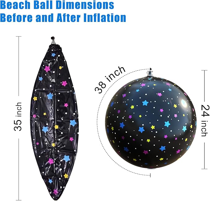 Large Beach Balls, Blue and Black Beach Balls Diameter 24inch for Kid Perfect for Summer Water Games and Hawaiian Themed Parties Inflatable Big Beach Balls(2 Pack)