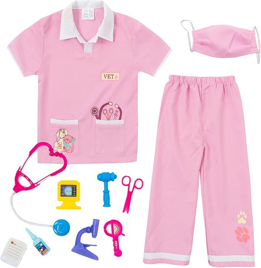 lontakids Kids Animal Doctor Role Play Costume Veterinarian Pretend Play Dress Up Set with Medical Kit