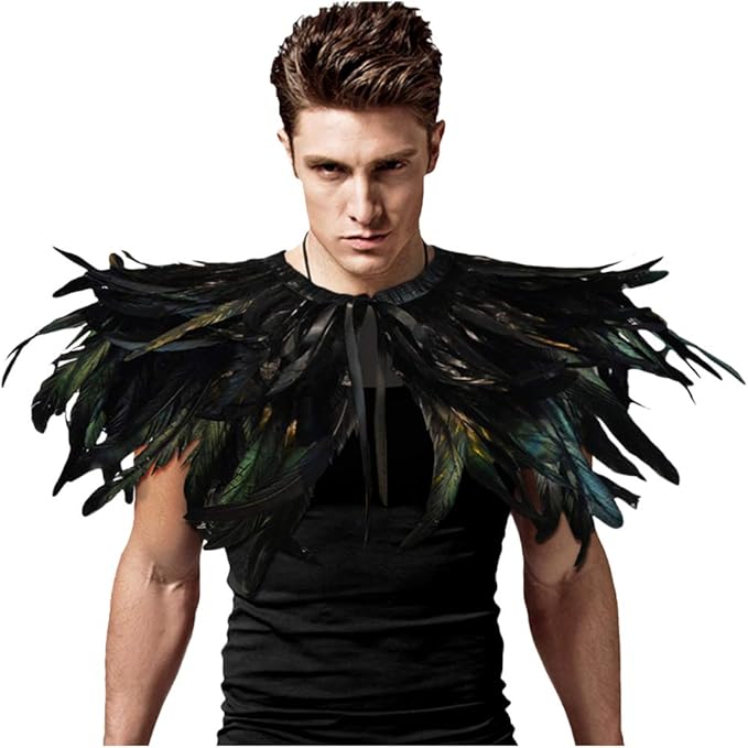 L'VOW Gothic Black Feather Shrug Cape Shawl Halloween Costume for Men