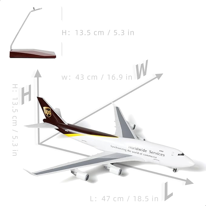 for UPS 1/160 747 Large Scale Model Airplane with Stand for Boeing 747-400 Pre-Build Aircraft Model Kit for Adult (17-inch L) Aviation Enthusiasts Cargo Plane Gift or Airplane Collections