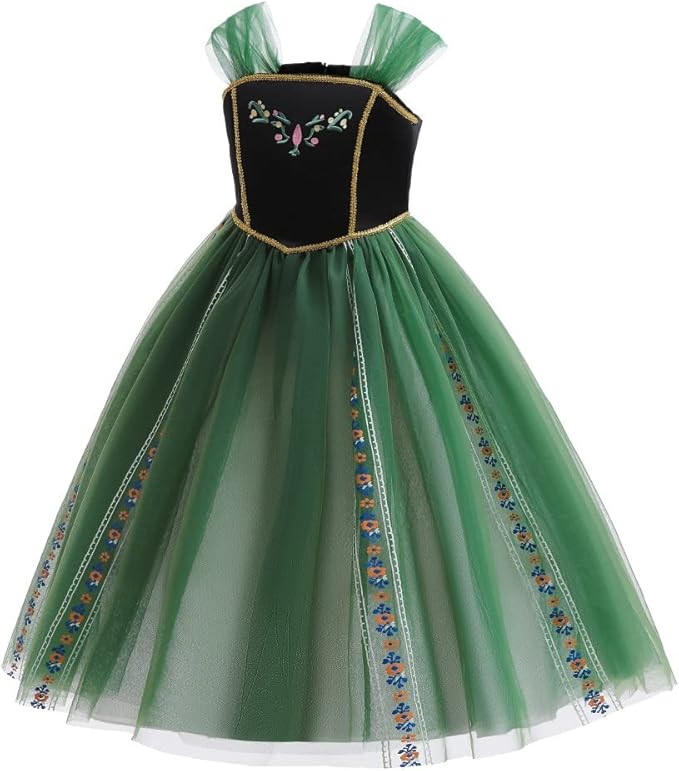 REXREII Girls Anna Princess Costume Frozen Elsa Snow Queen Dress Halloween Cosplay Xmas Birthday Party Gown (w/Accessories)