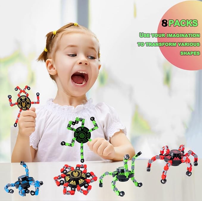 8Pack Fingertip Gyro Fingertip Mechanical Top DIY Deformation Robot Metal Transformable Gyro Spinners Finger Chain Robot Toy Changeable Face Fidget Spinners Octopus ADD ADHD Astium for Kids Adults