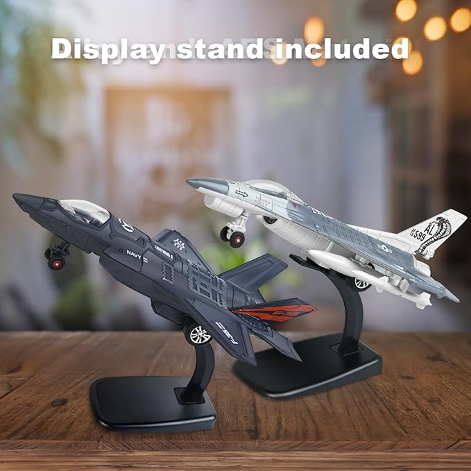 Metal Fighter Army Toy Airplane Model with Sound & Light, Pull Back Military Plane Jet Toy Diecast, Birthday Gift for Toddler Boys and Girls