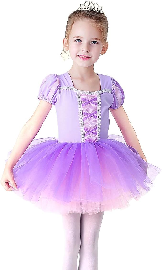 DYMCII Baby Girls Princess Ballet Dress Short Sleeve Leotards Skirted Tutu Dancewear Halloween Christmas Party Fancy Costume