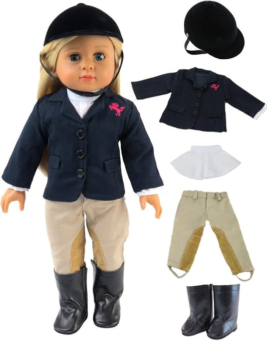 American Fashion World Riding Outfit for 18-Inch Dolls | Helmet and Boots Included | Premium Quality & Trendy Design | Dolls Clothes | Outfit Fashions for Dolls for Popular Brands