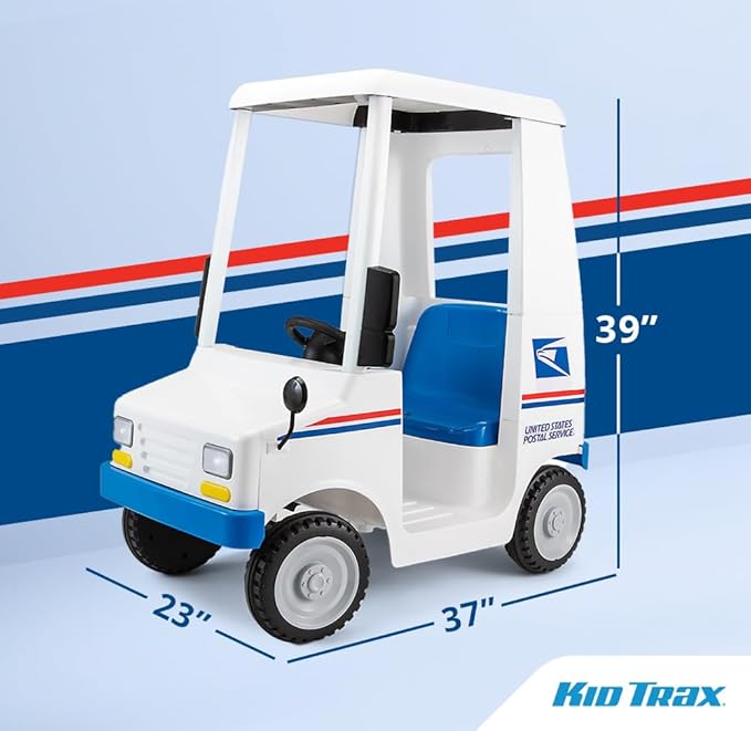 Kid Trax 6V USPS Mail Truck Ride-On Toy, Ages 3-5, Max Weight 60 lb, Includes Mailbox, Play Envelopes, Working Headlights/Horn, FM Radio/MP3 Input