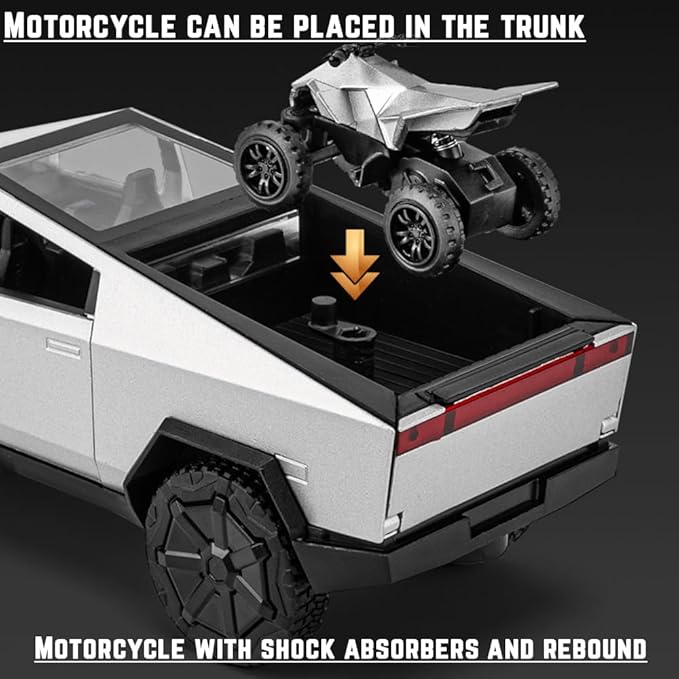 1/24 Large Pickup Truck Toy with Motorhome and Motorcycle, Diecast Pickup Truck Trailer RV Alloy Model Collection Vehicles for Kids Adults Birthday Gift (Green)