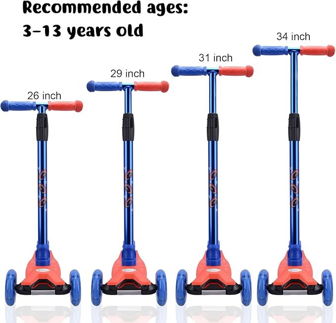 3 Wheel Scooter for Kids Ages 6-12,Kids Scooter with Light Up Wheels, Sturdy Deck Design, and 4 Height Adjustable Suitable for Kids Ages 3-12