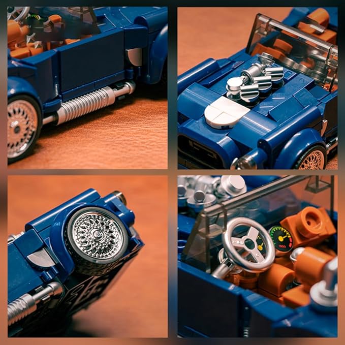 PB8818 1:32 Blue Convertible Sports Car Buliding Blocks Set, 317 Pieces Racing Toy Model Container Display Box, Clamping Blocks Car STEM Gift for Adults