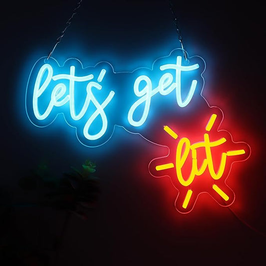 "Let's get Lit" Vibrant Neon Sign USB Powered LED Sign for Bedroom Man Cave Game Room Bar Lighting Decor