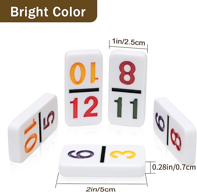 Mexican Train Dominoes Set with Numbers and 4 Wooden Trays/Racks, Double 12 Dominos Travel Set with 4 Tiles Holders, 91 Tiles Double 12 Colored Dominoes Game Set with Portable Case for Families Kids