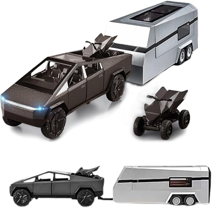 1/32 Toy Trucks with RV Motor for Kids Adults Gift, Alloy Metal Pickup Trailer RV Model Toy, Diecast Truck Model Pickup Truck Toy Car with Sound and Light