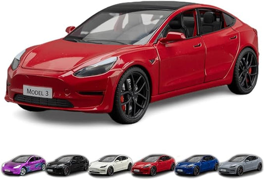 1/24 Scale Diecast Car Model 3, Alloy Diecast Toy Cars Pull Back Toys with Sound & Light, Vehicles Toys for Kids Gift Car Lovers Collection (1/24 Model 3 -Red)