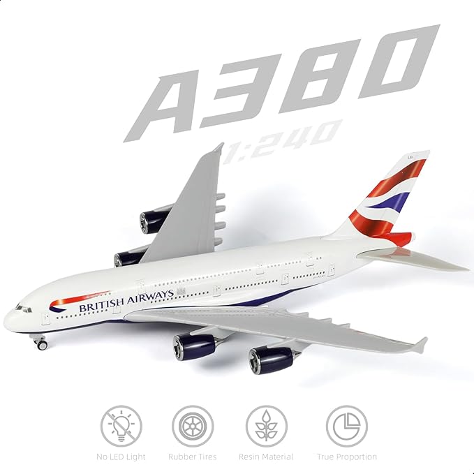 1/240 A380 British Airplane Model Kit (30cm L) for Airbus A380 Resin Plane Model with Display Stand for Adult Aviation Gift or Display Decoration