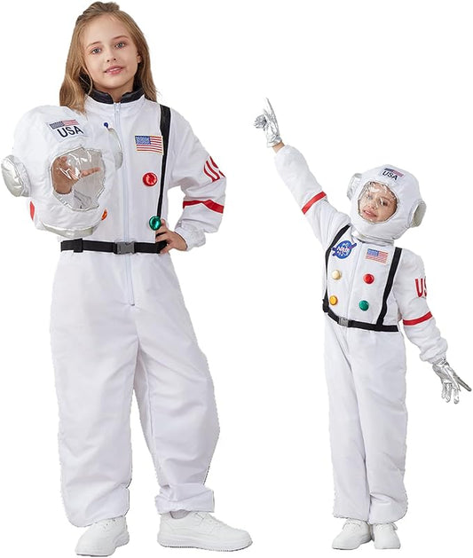 LANGXUN Kids Astronaut Halloween Costume Set, Boys Girls Space Suit Dress Up, Toddler Pilot Jumpsuit for Themed Party