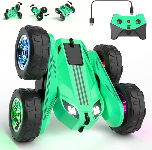 MaxTronic Remote Control Car, Rechargeable RC Cars & Remote Controller - 20km/h Double Sided 360° Rotation Stunt Stunt Crawler with LED Lights for Boys Girls Aged 3-14