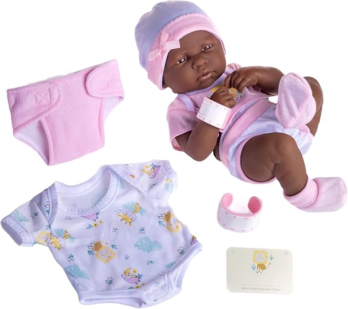 8 piece Layette Baby Doll Gift Set | JC Toys - La Newborn Nursery | 14" Life-Like African American Newborn Doll w/ Accessories | Pink | Ages 2+