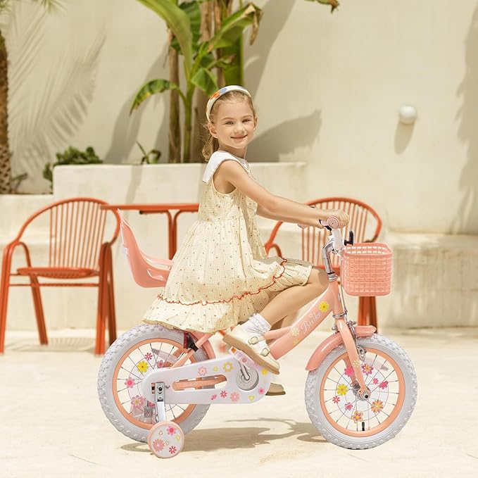 Girls Bike with Basket for Toddlers and Kids Aged 3-14 Years Old, 14 16 18 Inch with Training Wheels & Doll Seat, 20 Inch with Kickstand & Rear Rack, Princess Style Bicycle for Gift