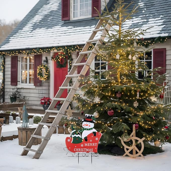 YEAHOME Outdoor Christmas Decorations, Metal Snowman with Sleigh Decorative Garden Stakes for Outdoor Yard, Merry Christmas Signs for Outside Porch Lawn Pathway Xmas Decor