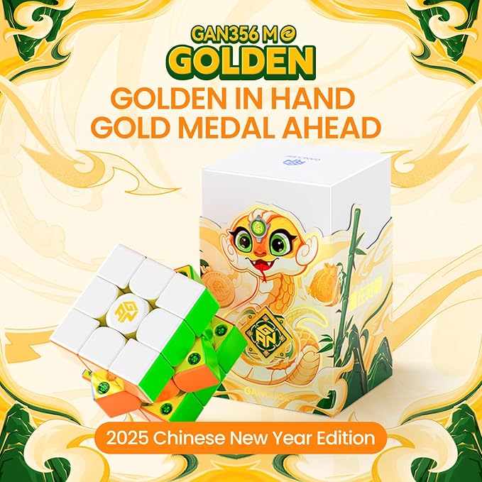 GAN 356 M E Golden, Magnetic Speed Cube 3x3 Stickerless Magic Cube, 48 Magnets GES Pro+ Customized 12 Tension Setting Puzzle Toys for Children Kids Adult, Gan 356M Upgraded Version
