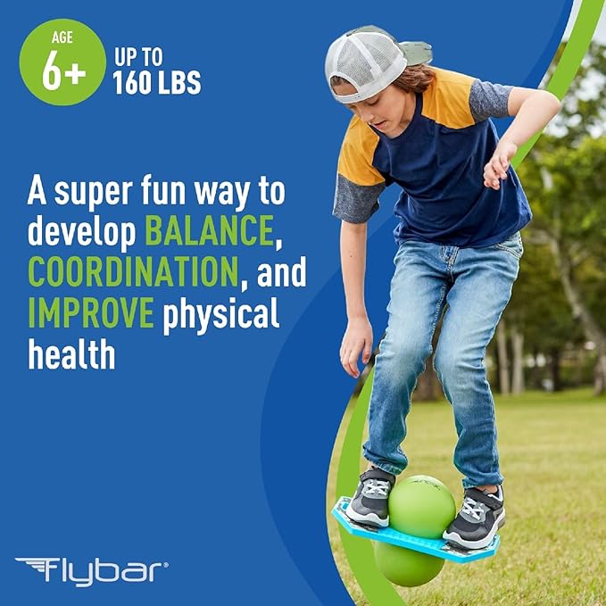 Flybar Pogo Trick Ball for Kids, Bounce Board for Boys and Girls Ages 6+, Up to 160 lbs, Includes Pump, Easy to Carry Handle, Durable Plastic Deck Indoor, Outdoor Toy Pogo Jumper,