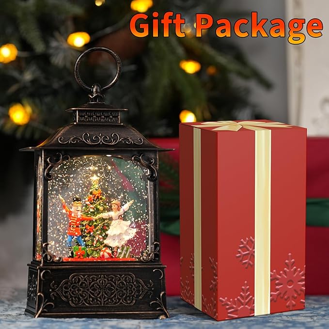 Snow Globe with Dancing Nutcrackers, Light Up Christmas Snow Globes with Music Timer - USB Plug or Battery Operated Glitter Globe Indoor Christmas Decorations