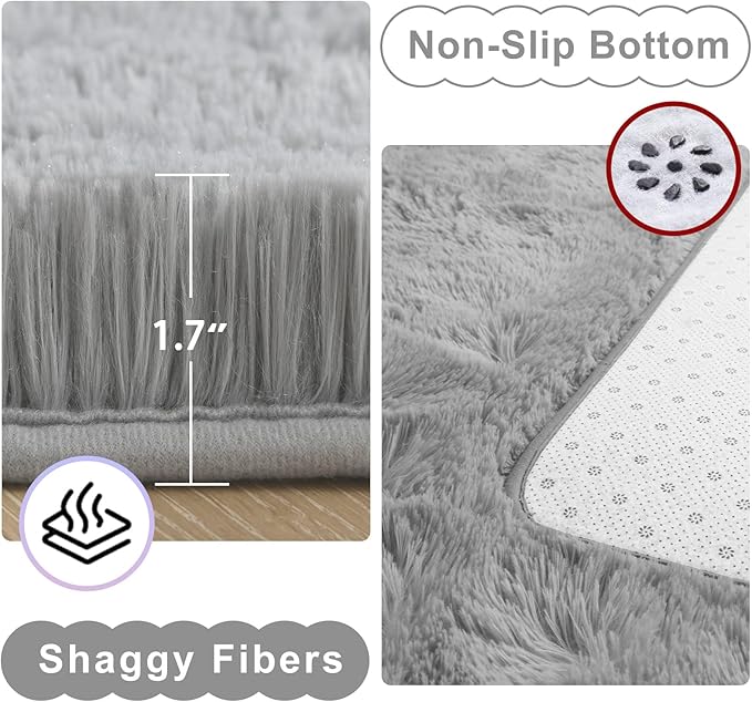 Ompaa Fluffy Rug, Super Soft Fuzzy Area Rugs for Bedroom Living Room - 6' x 9' Large Plush Furry Shag Rug - Kids Playroom Nursery Classroom Dining Room Decor Floor Carpet, Grey