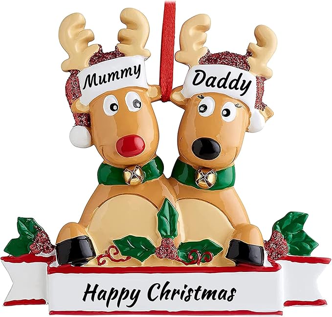 Personalized Deer Family of 2,3,4,5,6,7,8 Christmas Tree Ornament 2025 Custom Name Cute Santa Reindeer Christmas Decoration Xmas Gift