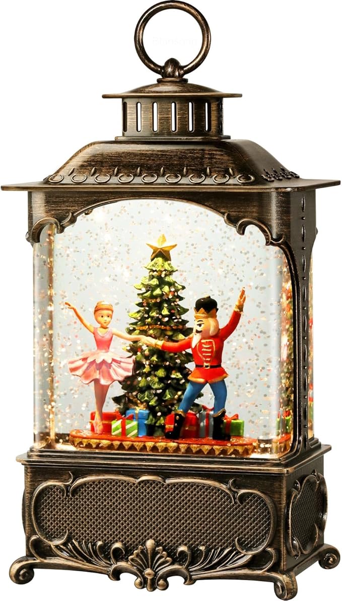 Nutcracker Snow Globe Lantern Christmas Decorations Gifts Auto Snowfall Glitter Music Collection Clara Christmas Tree with 6H Timer USB/Battery Powered 10.2 inch