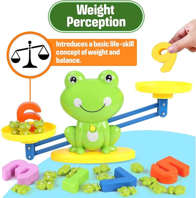 CozyBomB™ Homeschool Kindergarten Frog Scale Cards Balance Board Game - Preschool Math Learning Stem Montessori Toys Educational Gifts for Boy Girl Ages 3 4 5 6 Year Old Birthdays Christmas Holidays
