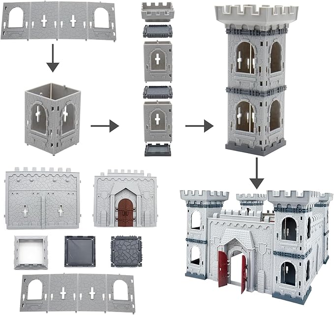254pcs/set Medieval Castle Knights Toy Soldier - Army Figures Miniature Playset with Castle, Four-Color Soldier, Cavalry and Arrow Tower (Castle and 4 Color Soldiers)