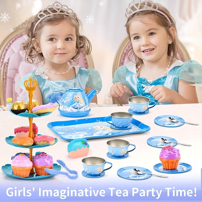 43-Piece Princess Tea Set Playset for Kids – Pretend Play Kitchen Toy with Teapot, Desserts & Carrying Case | Toddler Tea Party Toys, Imaginative Role Play, Birthday Gift for Girls Ages 3-8