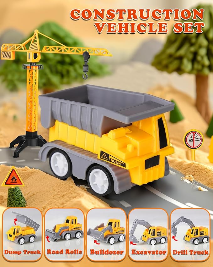 Sand Construction Site Kits, Construction Sensory Bins for Toddlers, Magic Play Sand Moldable Dream Folding Sand Boxes Zone Storage Container Castle Truck Sets Toys Bun for Kids Boys Girls