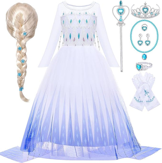 G.C Princess Dress Costume for Girls Toddler Princess Dress Up Clothes With Toys Crown Wig Wand Accessories Halloween Cosplay