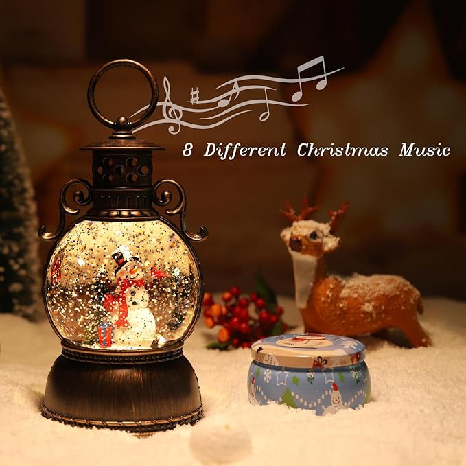 Christmas Snow Globes, Glittering Christmas Music Box Snowman Christmas Trees with 8 Songs,Christmas Lanterns for Indoor Holiday Table Party Gifts