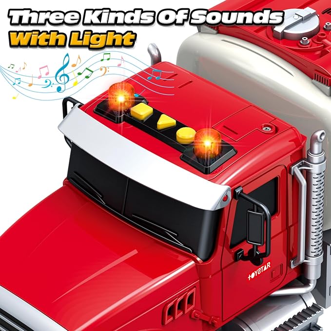 Kids Toys for 3 4 5 6 7 8 Years Old Boys, Large Tanker Truck Toy with Lights, Sounds, Water Pump, Red Toddler Friction Powered Oil Truck Vehicle Toy for Boys Girls Christmas Birthday Gifts