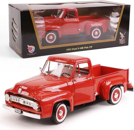 1953 Ford F-100 Pickup Truck 1/18 Scale Die-Cast Metal Model Alloy Collection Cars with Display Case, with Opening Doors, Best Gift for Men, Dad & Kids 14+ Years(Red)