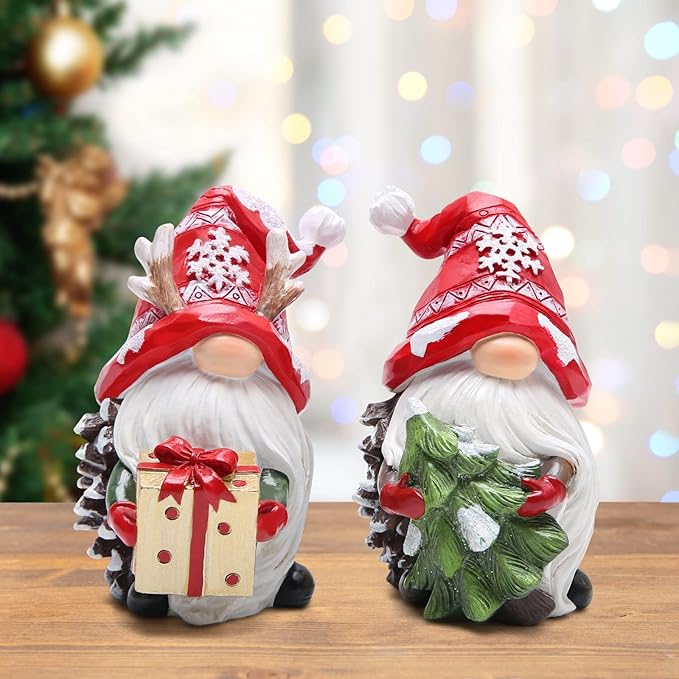Hodao Christmas Resin Gnomes Handmade Christmas Resin Gnomes Holiday Present, Winter Table Christmas Tree Decorations Indoor and Display on Mantel or Window Sill