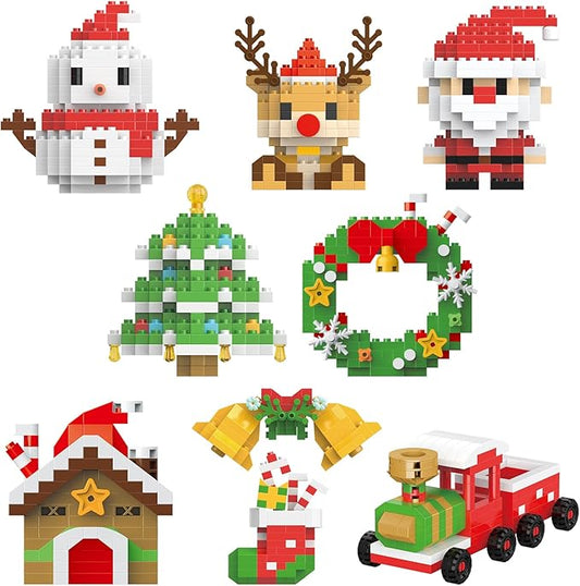 8 Pack Mini Christmas Building Blocks Toys, Classroom Prizes Birthday Gifts, Christmas Stocking Stuffers for Kids Boys Girls Age 6-12+