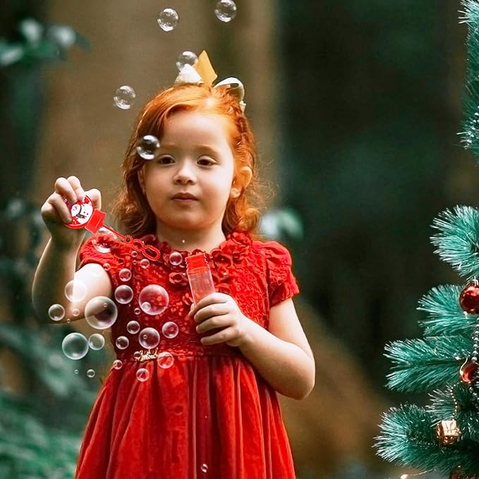 24 Pack Christmas Bubble Wands for Kids - Holiday Themed Bubble Sticks with Santa, Reindeer & Snowman Designs, Refillable Bubbles Bulk Toys for Stocking Stuffers, Boys Girls Gifts, Party Favor