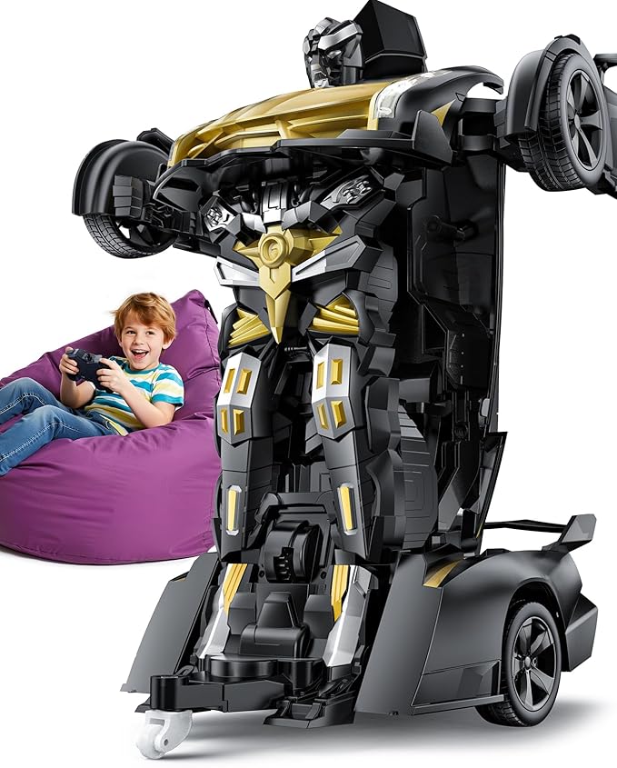 V992 Transform Remote Control Car, Transform Robot RC Cars, 1:14 Scale, 2-in-1 Robot Toy Car with Sound & Light, Gesture Sensing, Automatic Deformation, Great Gift Toys for Boys and Girls 4-6 (Golden)