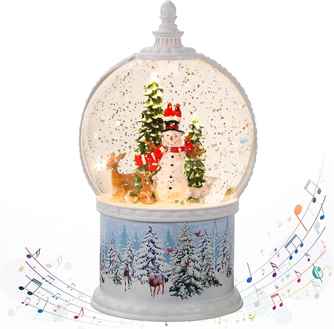 Christmas Snow Globes 10.2 Inch Christmas Music Spinning Snow Globe,6 Hours Timer, Christmas Tree Snowman USB & Battery Operated Christmas Lantern for Christmas Indoor Decorations Xmas Gifts