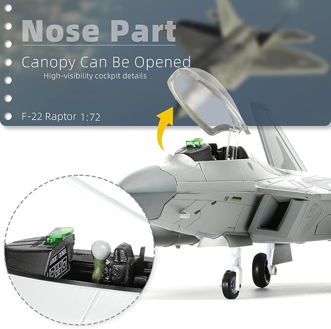 USA F-22 Raptor Fighter Attack Pre-Build Model 1:72 Aircraft Alloy Diecast Airplane Military Display Model Aircraft for Collection or Gift (AK 093)