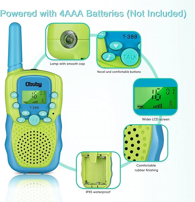 Obuby Toys for 3-12 Year Old Boys Walkie Talkies for Kids 22 Channels 2 Way Radio Gifts Toys with Backlit LCD Flashlight 3 KMs Range Gift Toys for Age 3 up Boy and Girls to Outside , Hiking, Camping