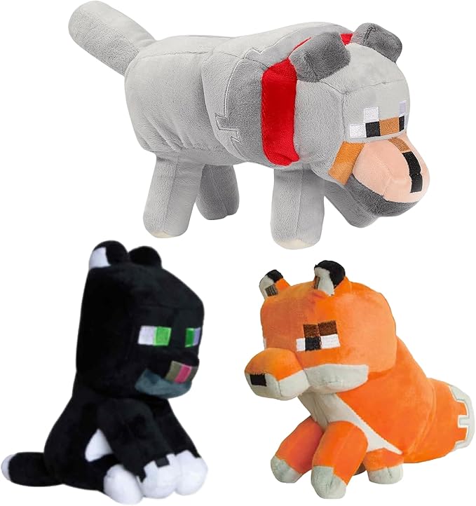 3pcs Character Dolls, 13.7" Wolf, 9" Black Cat, 7" Fox Plush Toy, Stuffed Animals Toys, for Fans, Soft, Collectible Game Plush, for Birthday Christmas New Year Gift