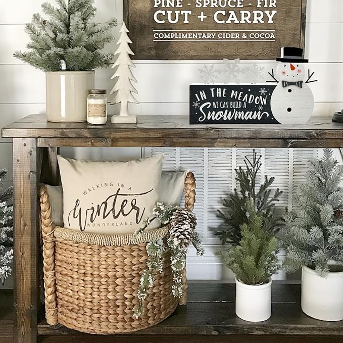 Christmas Decorations for Home Snowman Snowflake Block Farmhouse Merry Christmas Sign Wooden Rustic Tabletop Xmas Party Holiday Décor for Living Room, Dining Table