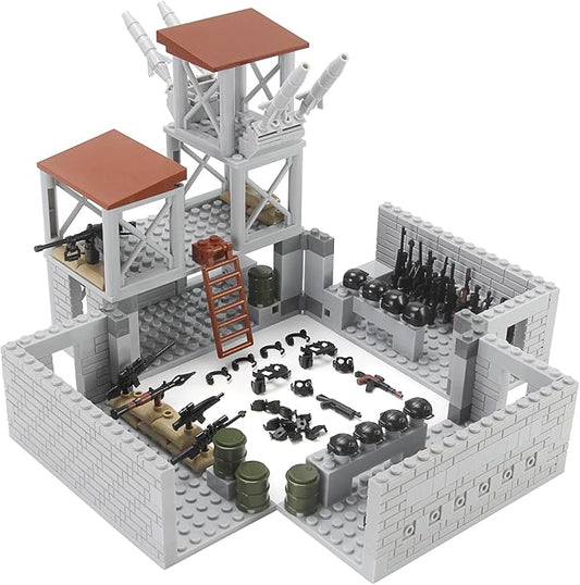 Military Base Building Bricks Set 389 Pieces Armory Defense Guard Tower Guns Army Weapons SWAT Gear Accessories for Soldier Figures Building Block Toy Compatible with Major Brands