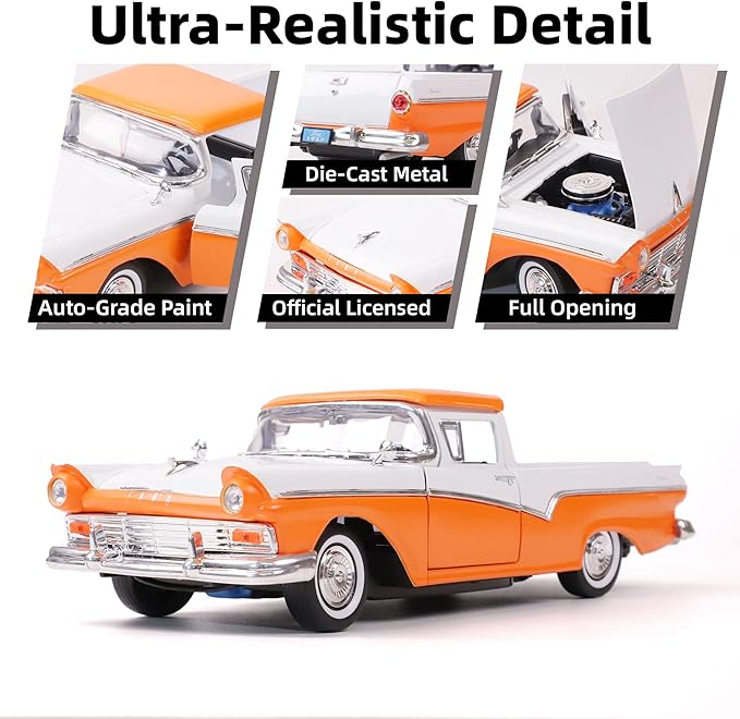 1957 Ford Ranchero 1:18 Diecast Model Officially Licensed Alloy Collection Car w/Working Doors & Hood, Classic Pickup Best Gift for Men, Dad & Kids 14+ Years (Orange)